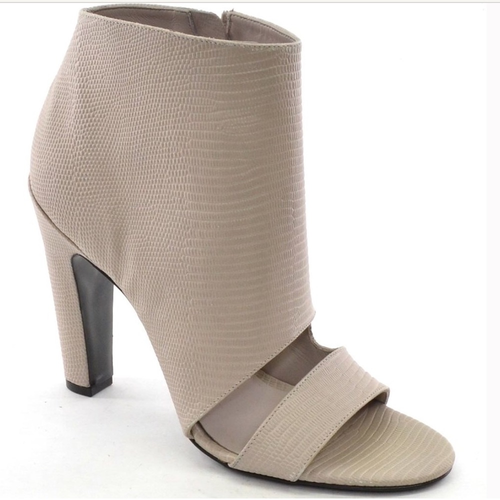 Vince Taupe Textured Open-Toe High Heel Bootie